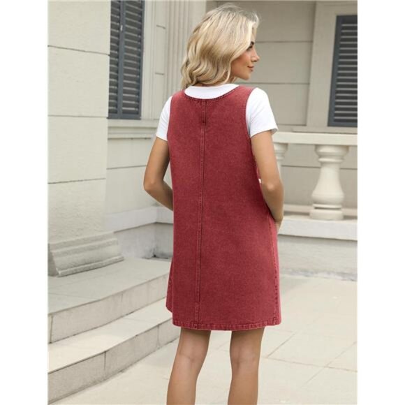 Denim Overall Dress for Women Casual Mini Sleeveless Jean Vintage Jumper - Picture 5 of 5